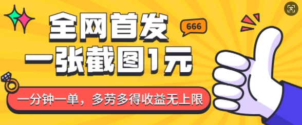 全网首发，一张截图1块钱，一分钟一单，多劳多得，收益无上限-大兵轻创资源库