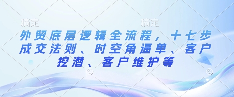 外贸底层逻辑全流程，十七步成交法则、时空角逼单、客户挖潜、客户维护等-大兵轻创资源库