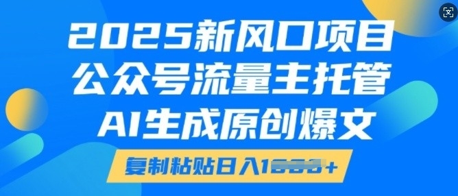 2025新风口项目，公众号流量主托管，AI生成原创爆文，复制粘贴日入多张-大兵轻创资源库
