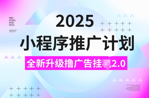 2025小程序推广计划，撸广告挂JI3.0玩法，日均5张【揭秘】-大兵轻创资源库