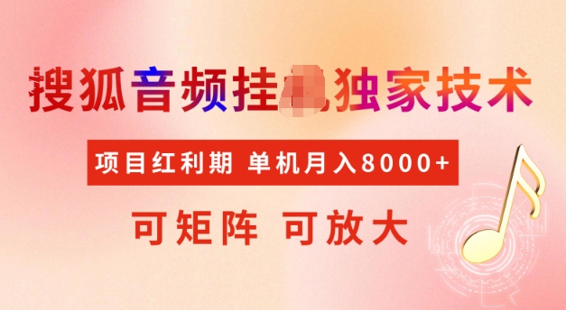 首发搜狐音频挂JI，项目红利期，可矩阵可放大，稳定月入5k【揭秘】-大兵轻创资源库