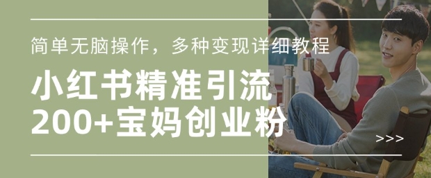 小红书混剪日引200+宝妈创业粉，简单无脑操作，多种变现详细教程-大兵轻创资源库
