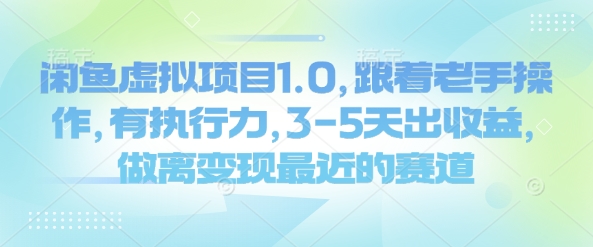 闲鱼虚拟项目1.0，跟着老手操作，有执行力，3-5天出收益，做离变现最近的赛道-大兵轻创资源库