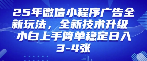 2025年微信小程序最新玩法纯小白易上手，稳定日入多张，技术全新升级【揭秘】-大兵轻创资源库