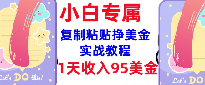 复制粘贴挣美金，0门槛，1天收入95美刀，3分钟学会，内部教程(首次公开)-大兵轻创资源库