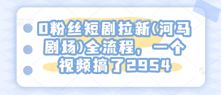 0粉丝短剧拉新(河马剧场)全流程，一个视频搞了2954-大兵轻创资源库