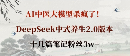 AI中医大模型杀疯了！DeepSeek中式养生2.0版本，十几篇笔记粉丝3w+-大兵轻创资源库