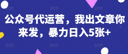公众号代运营，我出文章你来发，暴力日入5张+【揭秘】-大兵轻创资源库