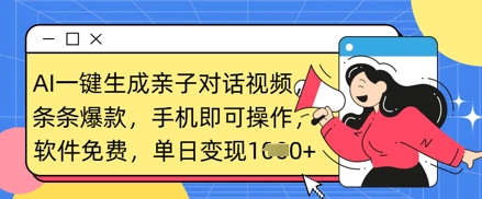 AI一键生成亲子对话视频，条条爆款，一部手机即可操作，单日变现数张-大兵轻创资源库
