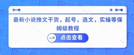 最新小说推文干货，起号，选文，实操等保姆级教程-大兵轻创资源库