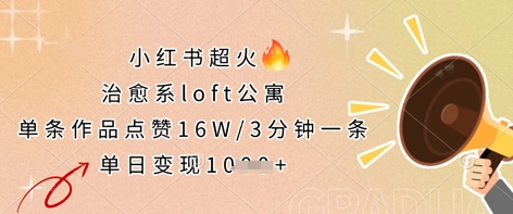 小红书超火的治愈系loft公寓，单条作品点赞16W，3分钟一条，单日变现数张-大兵轻创资源库