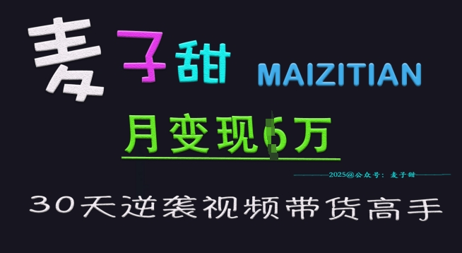 麦子甜30天逆袭视频带货高手，单月变现6W加特训营-大兵轻创资源库