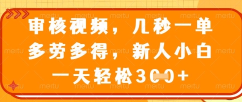最新审核视频，几秒一单，多劳多得，新人小白一天轻松3张【揭秘】-大兵轻创资源库
