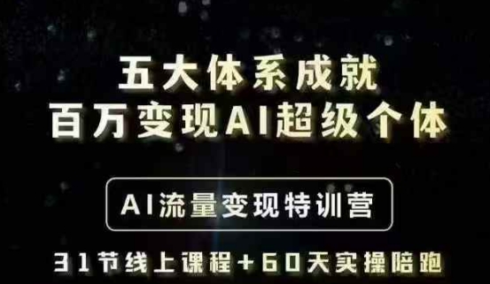 五大体系成就百万变现AI超级个体- AI流量变现特训营，一步一步教你一个人怎么年入百W-大兵轻创资源库