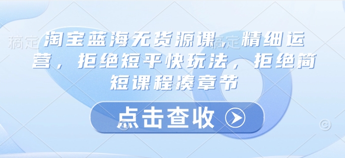 淘宝蓝海无货源课，精细运营，拒绝短平快玩法，拒绝简短课程凑章节-大兵轻创资源库