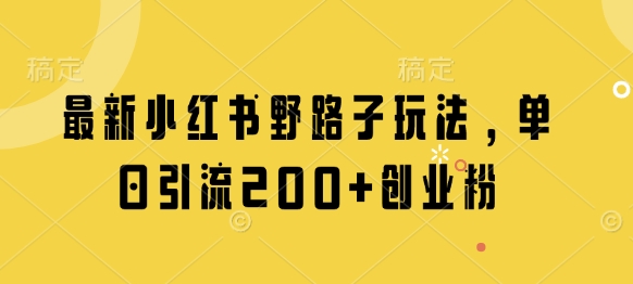 最新小红书野路子玩法，单日引流200+创业粉-大兵轻创资源库