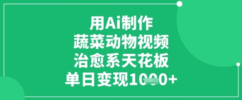 用Ai制作蔬菜动物视频，治愈系天花板，单日变现1k-大兵轻创资源库