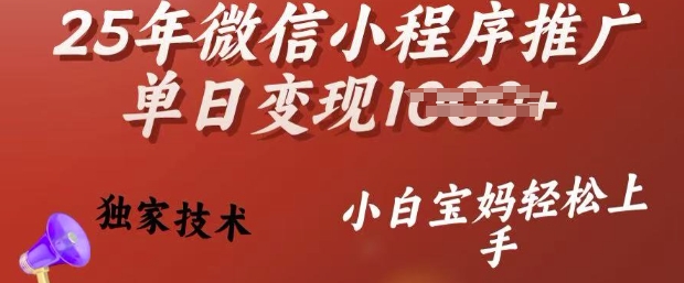 25年微信小程序推广单日变现多张，独家技术，小白宝妈轻松上手【揭秘】-大兵轻创资源库