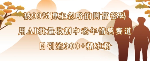 被99%博主忽略的财富密码：用AI批量收割中老年情感赛道，日引流300+精准粉-大兵轻创资源库