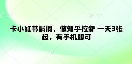 卡小红书漏洞，做知乎拉新 一天3张起，有手机即可-大兵轻创资源库
