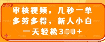 审核视频，几秒一单，多劳多得，新人小白一天轻松3张【揭秘】-大兵轻创资源库