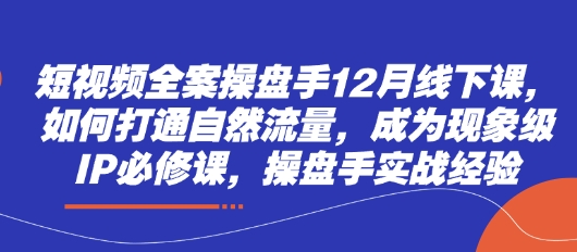短视频全案操盘手12月线下课，如何打通自然流量，成为现象级IP必修课，操盘手实战经验-大兵轻创资源库