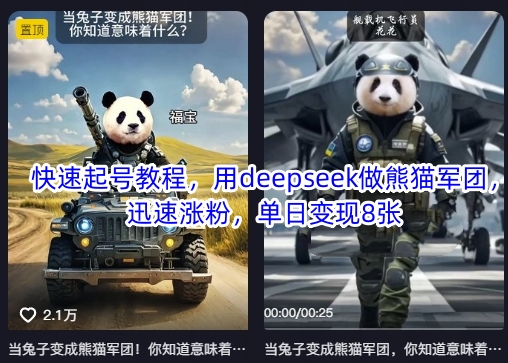 快速起号教程，用deepseek做熊猫军团，迅速涨粉，单日变现8张-大兵轻创资源库