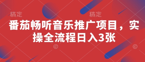 番茄畅听音乐推广项目，实操全流程日入3张-大兵轻创资源库