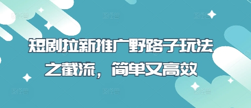 短剧拉新推广野路子玩法之截流，简单又高效-大兵轻创资源库