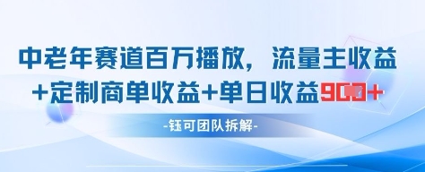 中老年赛道百万播放+流量主收益+定制收益，单日收益9张-大兵轻创资源库