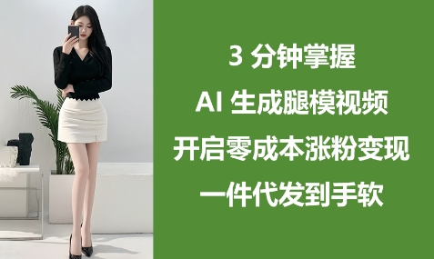 3分钟掌握AI生成腿模视频，开启零成本涨粉变现，一件代发到手软-大兵轻创资源库