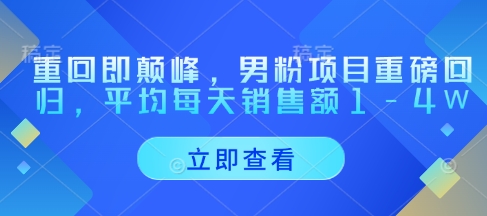 重回即颠峰，男粉项目重磅回归，平均每天销售额1-4W-大兵轻创资源库