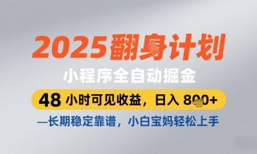 2025小程序全自动掘金，48 小时可见收益，日入8张，长期稳定靠谱，小白宝妈轻松上手【揭秘】-大兵轻创资源库