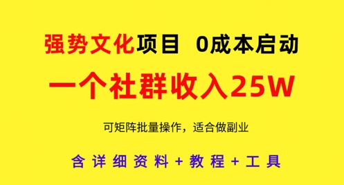 强势文化项目，一个社群收入25个W，0成本启动，可矩阵批量操作，原创详细实操教程-大兵轻创资源库