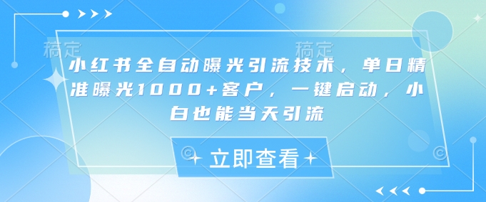 小红书全自动曝光引流技术，单日精准曝光1000+客户，一键启动，小白也能当天引流【揭秘】-大兵轻创资源库