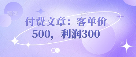 付费文章：客单价500，利润300-大兵轻创资源库