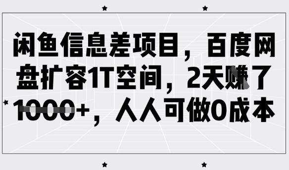闲鱼信息差项目，百度网盘扩容1T空间，2天收益1k+，人人可做0成本-大兵轻创资源库