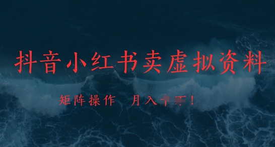 抖音小红书卖虚拟资料，市场需求一直存在，矩阵操作，月入1w+-大兵轻创资源库