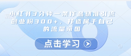 小红书3分钟一条作品精准引流创业粉300+，打造属于自己的流量帝国-大兵轻创资源库