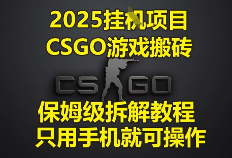 2025挂G项目，CSGO游戏搬砖，保姆级拆解教程，只用手机就可操作【揭秘】-大兵轻创资源库