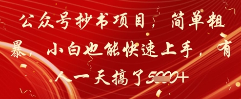 公众号抄书项目，简单粗暴，小白也能快速上手，有人一天搞了1k+-大兵轻创资源库