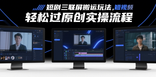 短剧三联屏搬运玩法，短剧搬运轻松过原创实操流程-大兵轻创资源库