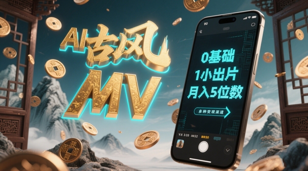 AI一键生成古风音乐MV，0剪辑基础1小时出片，多种变现渠道，一部手机月入5位数-大兵轻创资源库