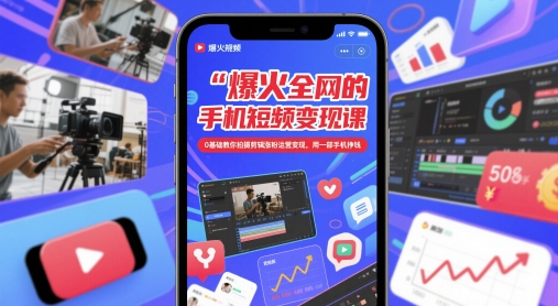 爆火全网的手机短视频变现课，0基础教你拍摄剪辑涨粉运营变现，用一部手机挣钱-大兵轻创资源库