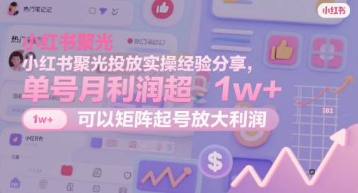 小红书聚光投放实操经验分享，单号月利润超1w+，可以矩阵起号放大利润-大兵轻创资源库