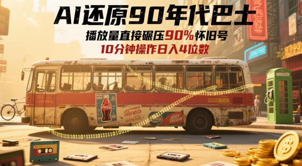 AI还原90年代巴士，一帧就让70后泪崩，播放量直接碾压90%怀旧号，每天操作十分钟，日入四位数-大兵轻创资源库