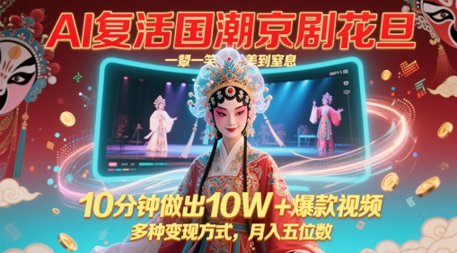 AI复活国潮京剧花旦，一颦一笑美到窒息，10分钟做出10W+爆款视频，多种变现方式，月入五位数-大兵轻创资源库