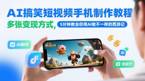 AI搞笑短视频手机制作教程，多张变现方式，5分钟教会你用AI做不一样的西游记-大兵轻创资源库