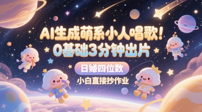 AI生成萌系小人唱歌，0基础3分钟出片，28个作品涨粉8.9W，单条最高19W赞，日入四位数，小白直接抄作业-大兵轻创资源库