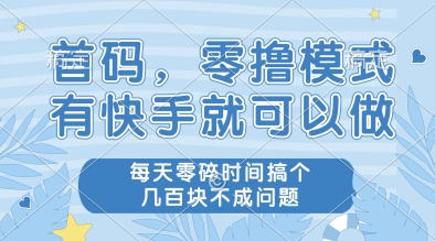首码，零撸模式，有快手就可以做，每天零碎时间搞个几张不成问题【揭秘】-大兵轻创资源库
